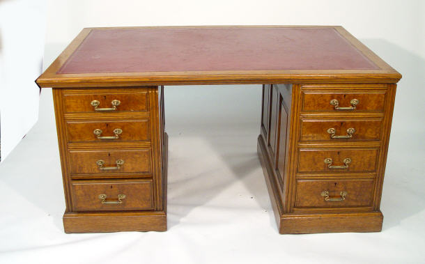 Appraisal: Edwardian walnut twin pedestal desk fitted an arrangement of eight