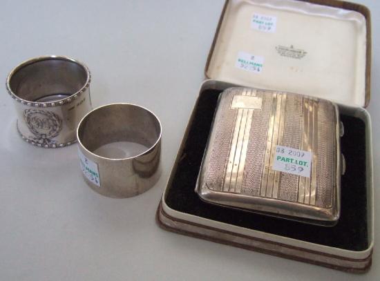 Appraisal: Silver comprising a rectangular cigarette case with engine turned decoration