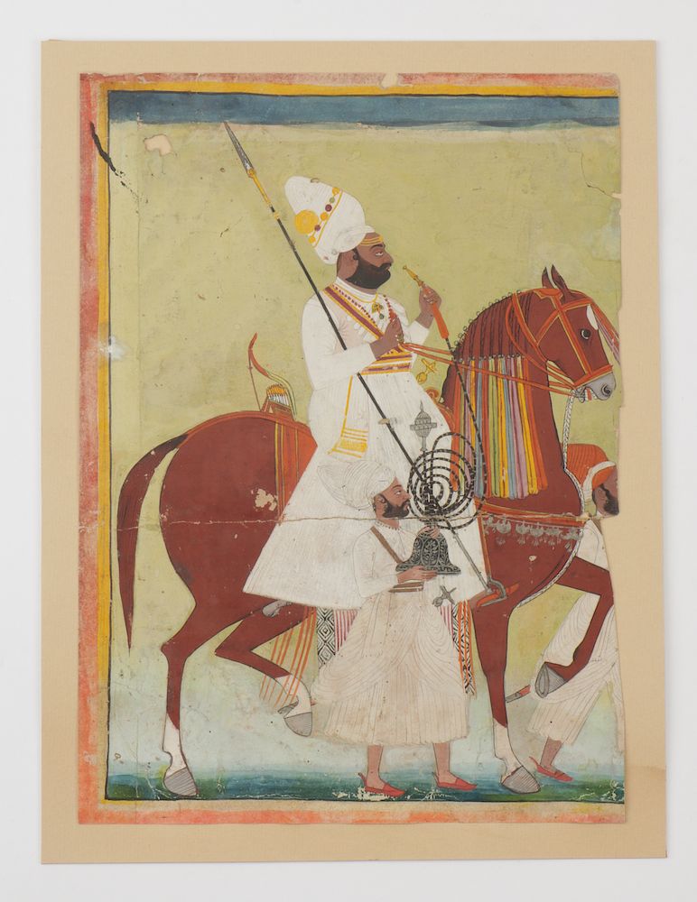 Appraisal: Indian Miniature Painting of an Equestrian Sikh Smoking from a