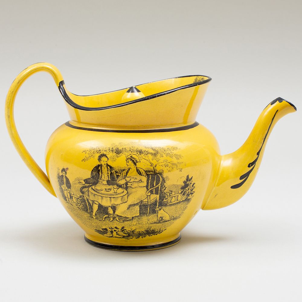 Appraisal: English Earthenware Transfer Printed Canary Yellow Ground Teapot and Cover