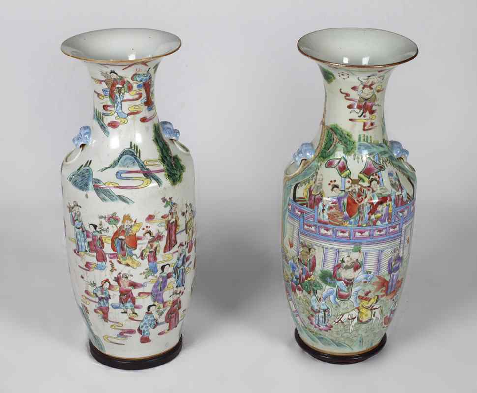 Appraisal: TALL PAIR OF CHINESE POLYCHROME VASES A matched pair ''