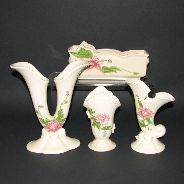 Appraisal: Hull Woodland Gloss - Vases Cornucopia Box Lot of four