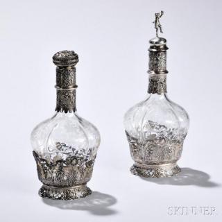 Appraisal: Two German Sterling Silver-mounted Glass Decanters early th century lacking