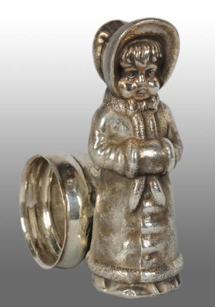 Appraisal: Kate Greenaway Girl with Muff Figural Napkin Ring Description Marked