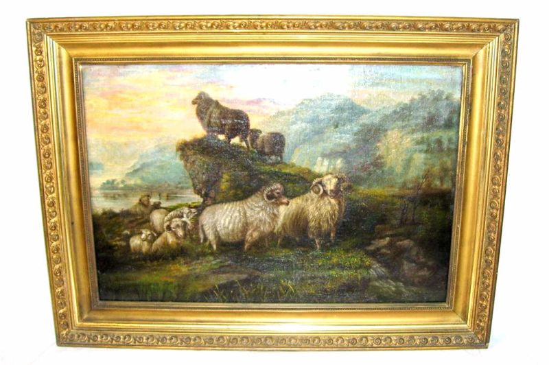 Appraisal: Wooley Sheep - Royetta Hall Geer Oil on canvas of