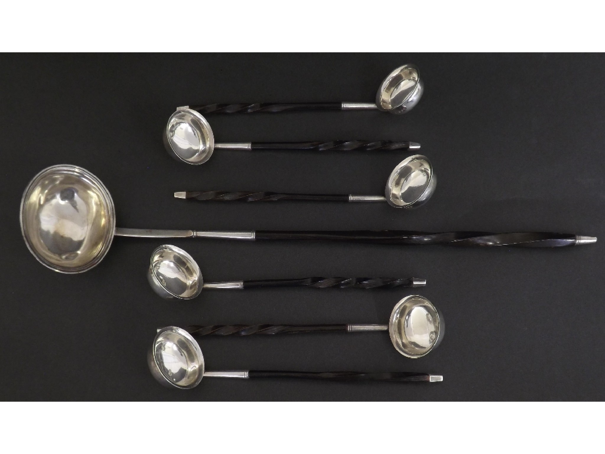 Appraisal: Set of six Victorian silver and horn handled toddy ladles