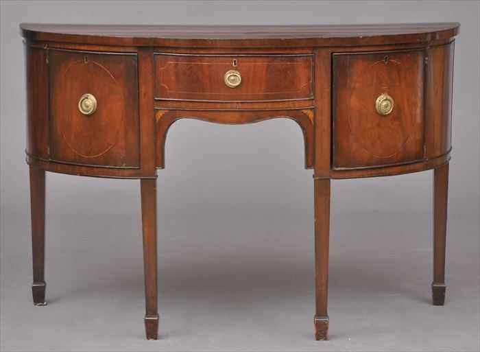 Appraisal: GEORGE III-STYLE INLAID MAHOGANY SMALL SIDEBOARD The trefoil-fronted top above