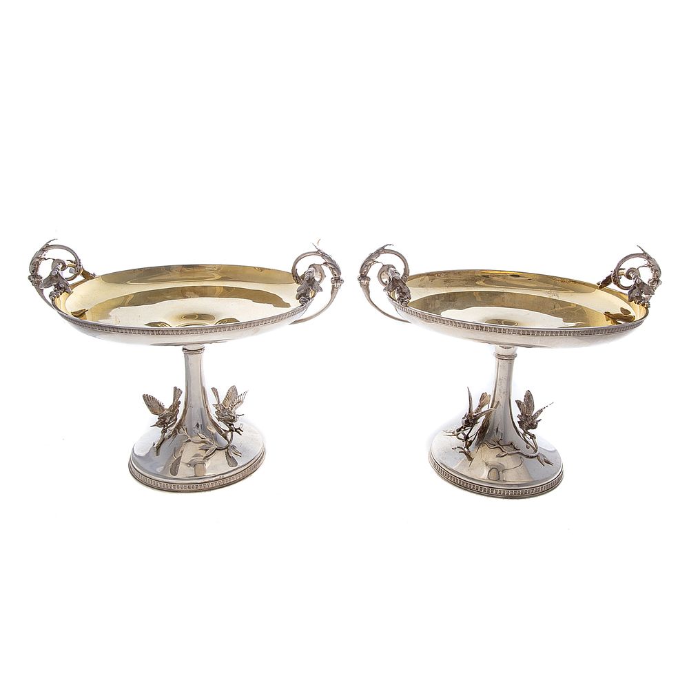 Appraisal: Pair Tiffany Co Sterling Pedestal Dishes - date mark pattern