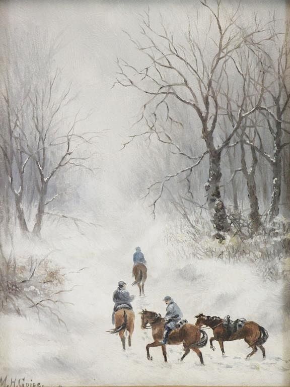 Appraisal: GUISE Marie H Oil on Board Travelers in Snowy Landscape