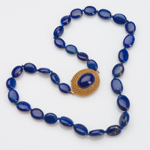 Appraisal: LAPIS Necklace composed of lozenge shaped beads and an oval