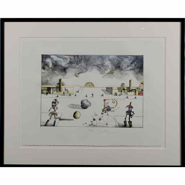 Appraisal: Saul Steinberg - Surrealist Scene Colored lithograph signed and dated