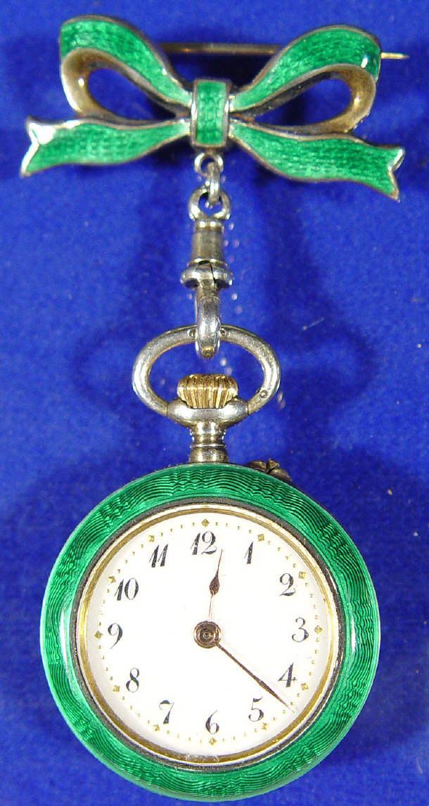 Appraisal: Silver gilt and green enamel ladies pocket watch with matching