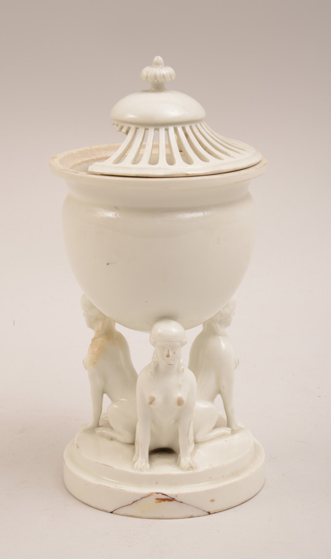 Appraisal: Vienna Ivory-Glazed Porcelain Potpourri With pierced cover broken on tripod