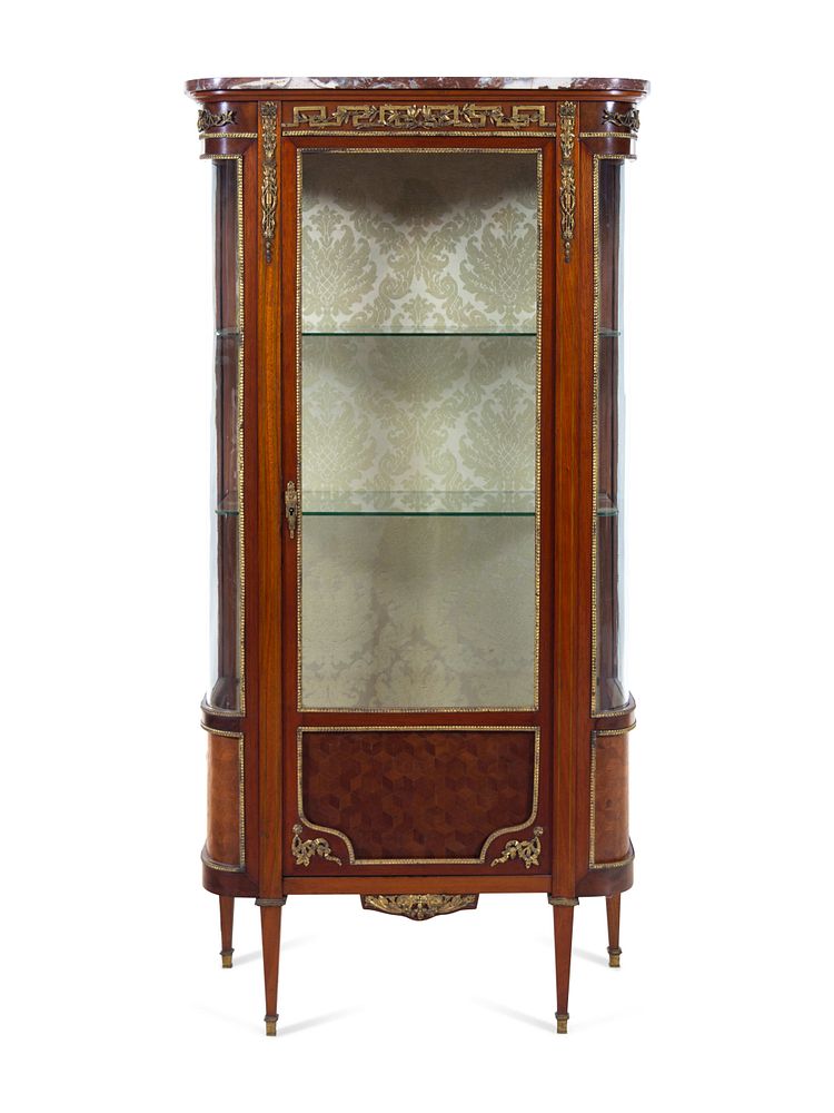 Appraisal: A Louis XVI Style Gilt Bronze Mounted Parquetry Vitrine Cabinet