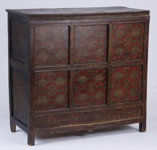 Appraisal: Indo-Chinese ebonized and polychrome painted cabinet the rectangular top over