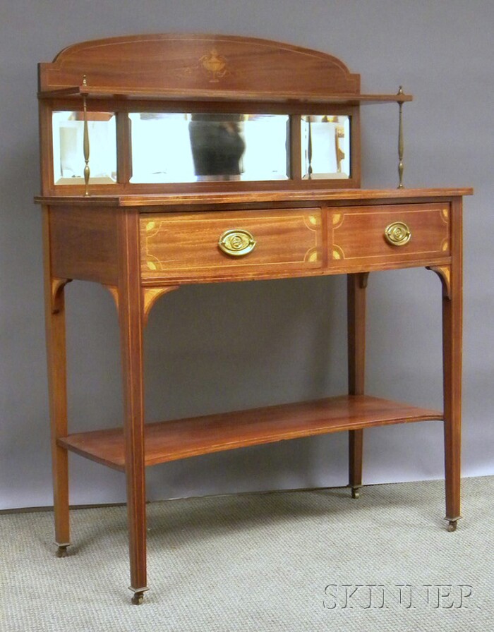 Appraisal: Federal-style Inlaid Mahogany Bowfront Sideboard with Mirrored Backsplash overall ht