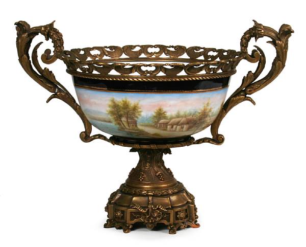 Appraisal: A Sevres style center bowl with bronze mounts height in