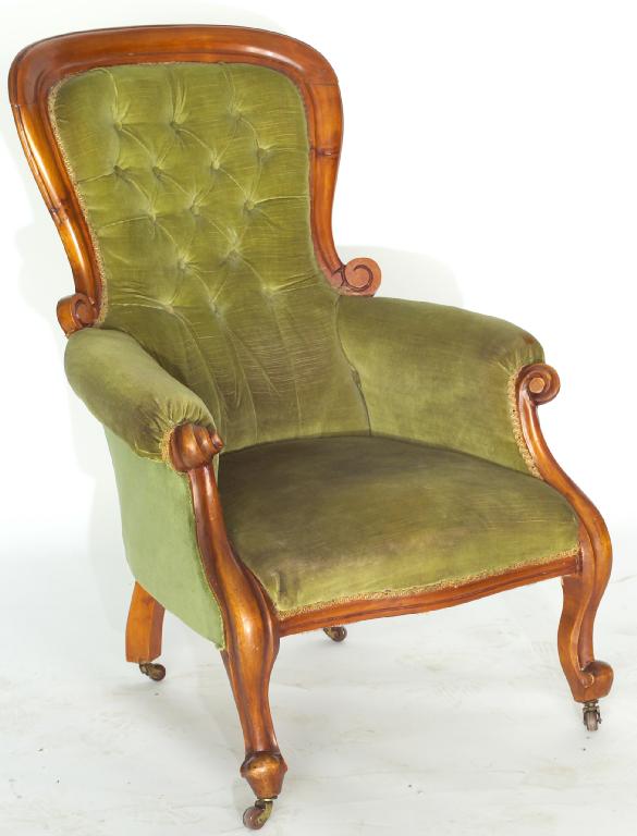 Appraisal: VICTORIAN BEECH SPOONBACK GENTLEMAN'S ARMCHAIR with buttoned back serpentine seat