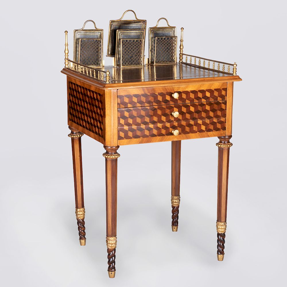 Appraisal: Northern European Gilt-Metal-Mounted Kingwood and Fruitwood Parquetry Writing Table The