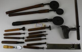 Appraisal: Lot Of Th C Leather Tooling Patterns Lot Of Tools