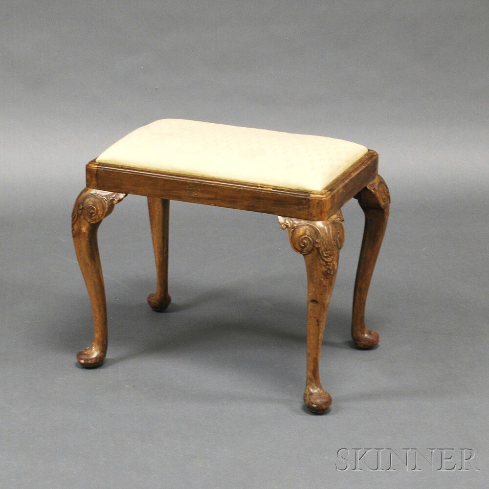 Appraisal: Georgian-style Carved Mahogany Stool the rectangular frame raised on scrolled