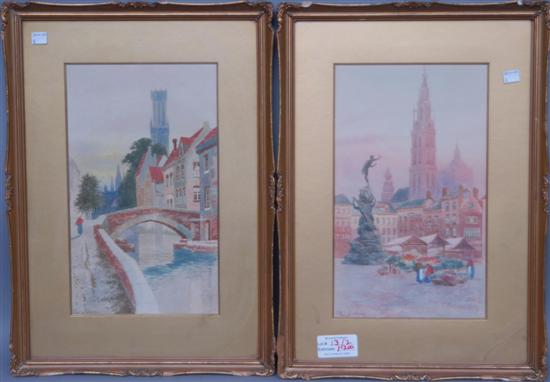 Appraisal: LE MAITRE PAUL PAIR WATERCOLORS The first a village square