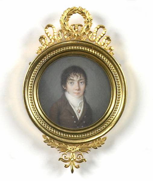 Appraisal: French School A circular portrait miniature of a young man