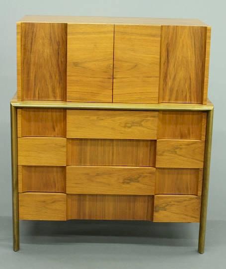 Appraisal: Edmund Spence walnut tall chest Edmund Spence walnut tall chest