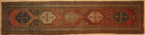 Appraisal: Hamadan runner ca with five medallions and barber pole border