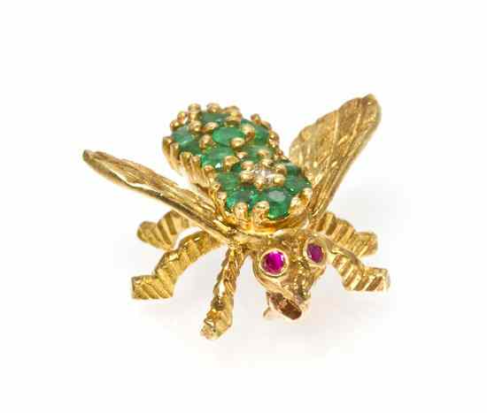 Appraisal: An Karat Yellow Gold Diamond and Gem Bumble Bee Pin