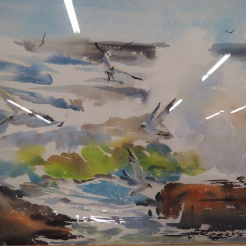 Appraisal: J H Rogers Watercolor of Gulls in Flight image area