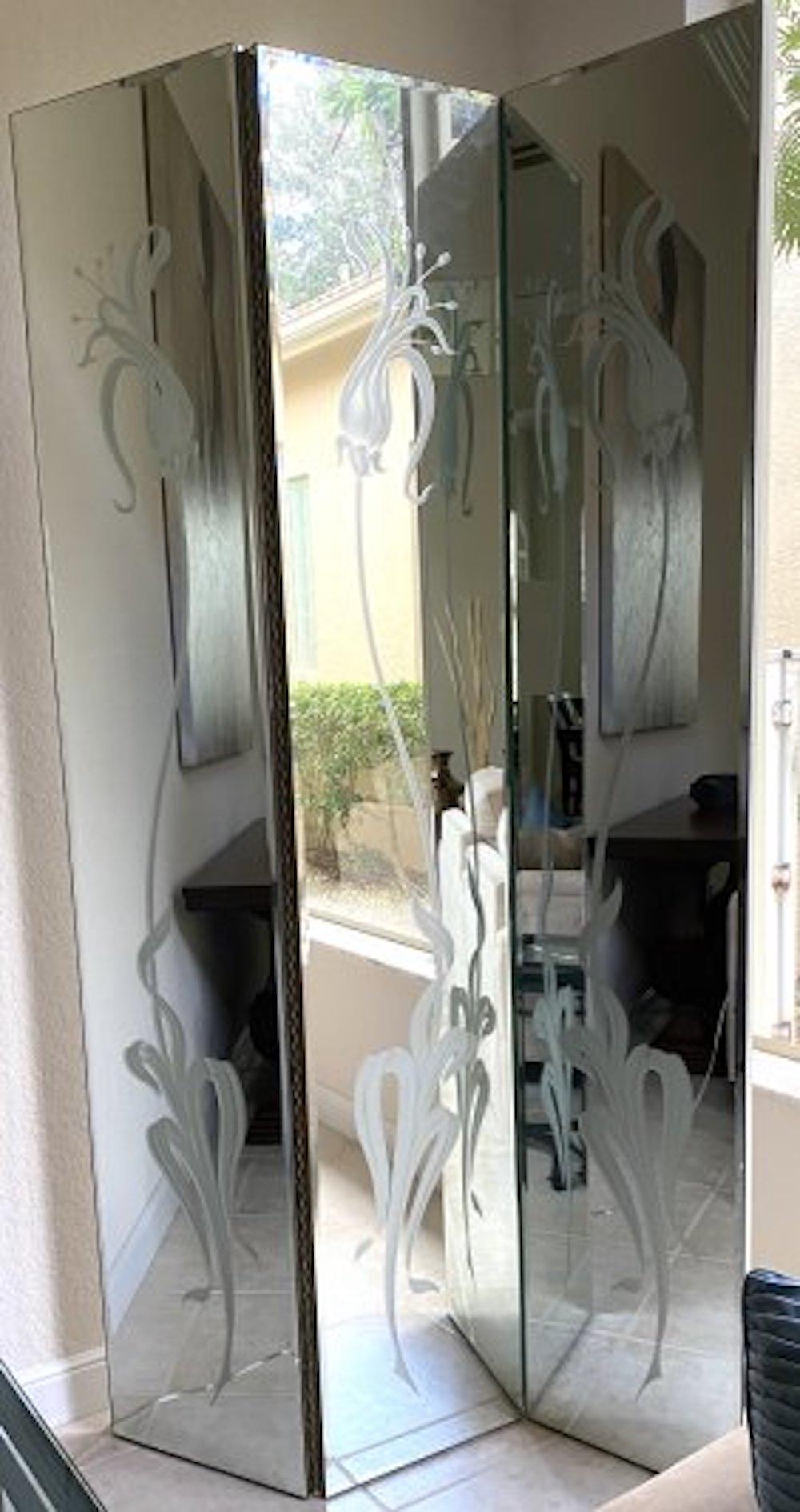 Appraisal: ART DECO STYLE THREE-FOLD MIRROR SCREENEach mirrored panel with acid