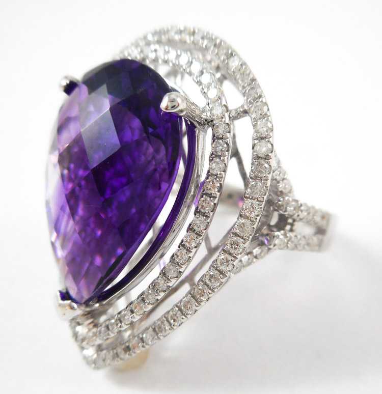 Appraisal: AMETHYST DIAMOND AND FOURTEEN KARAT GOLD RING The white gold