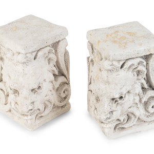 Appraisal: A Pair of White Ceramic Lion's Head Block-Form Bookends TH