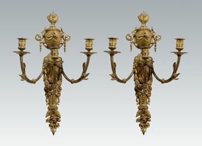 Appraisal: Pair gilt bronze sconces urn and flame finials each with