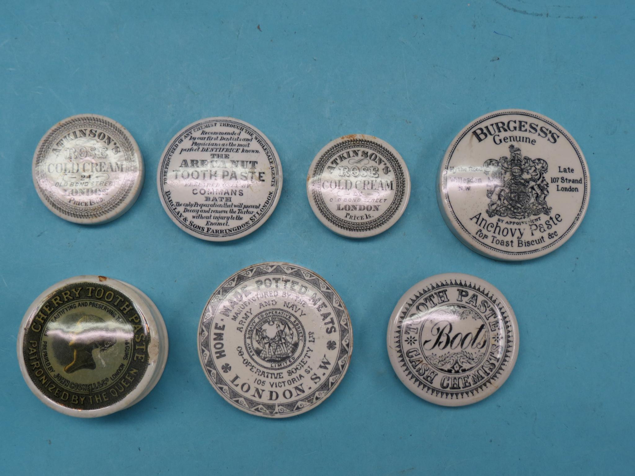 Appraisal: Seven Victorian pot-lids monochrome-printed with advertising decals