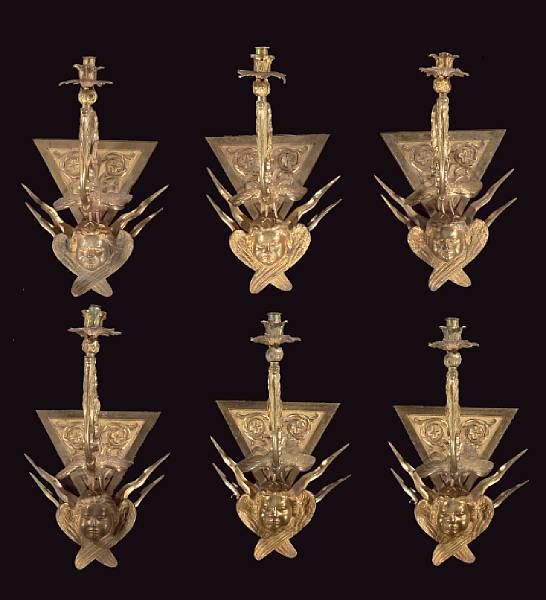 Appraisal: A set of six Italian gilt bronze wall lights th