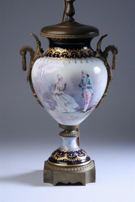 Appraisal: S VRES-STYLE PORCELAIN VASE AND COVER circa Painted courtly scene