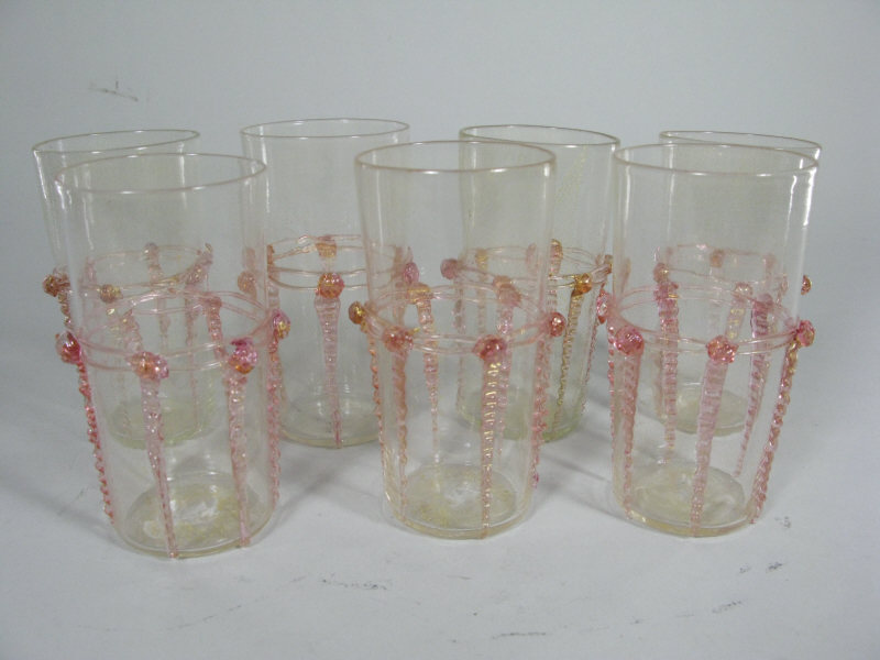 Appraisal: Set of Seven Venetian Glass Tumblers delicate pink color with