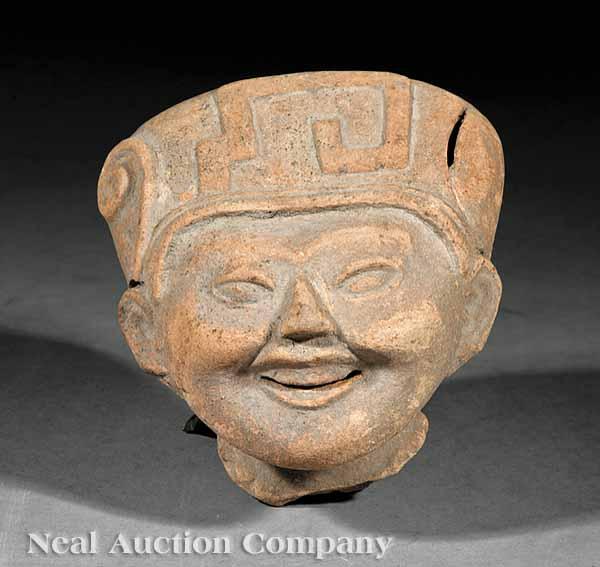 Appraisal: A Veracruz Pottery Head-Form Fragment c - the face modeled