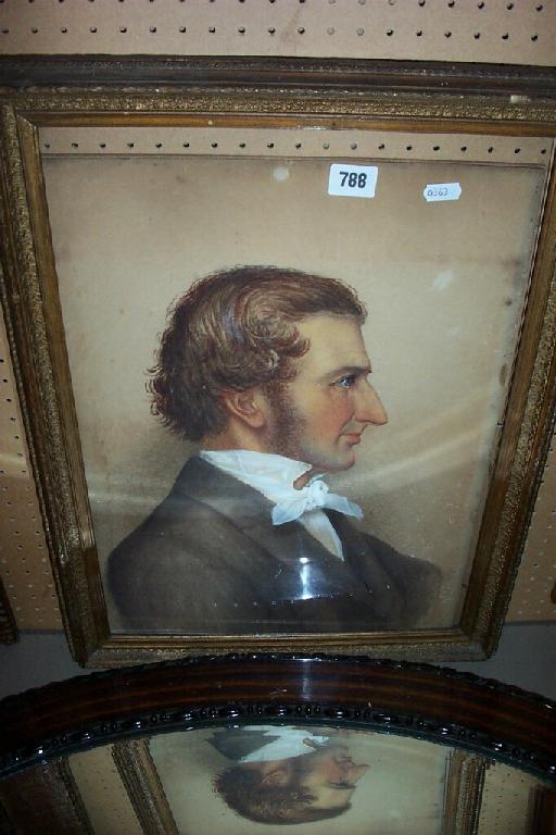 Appraisal: A th century watercolour portrait profile bust length portrait of