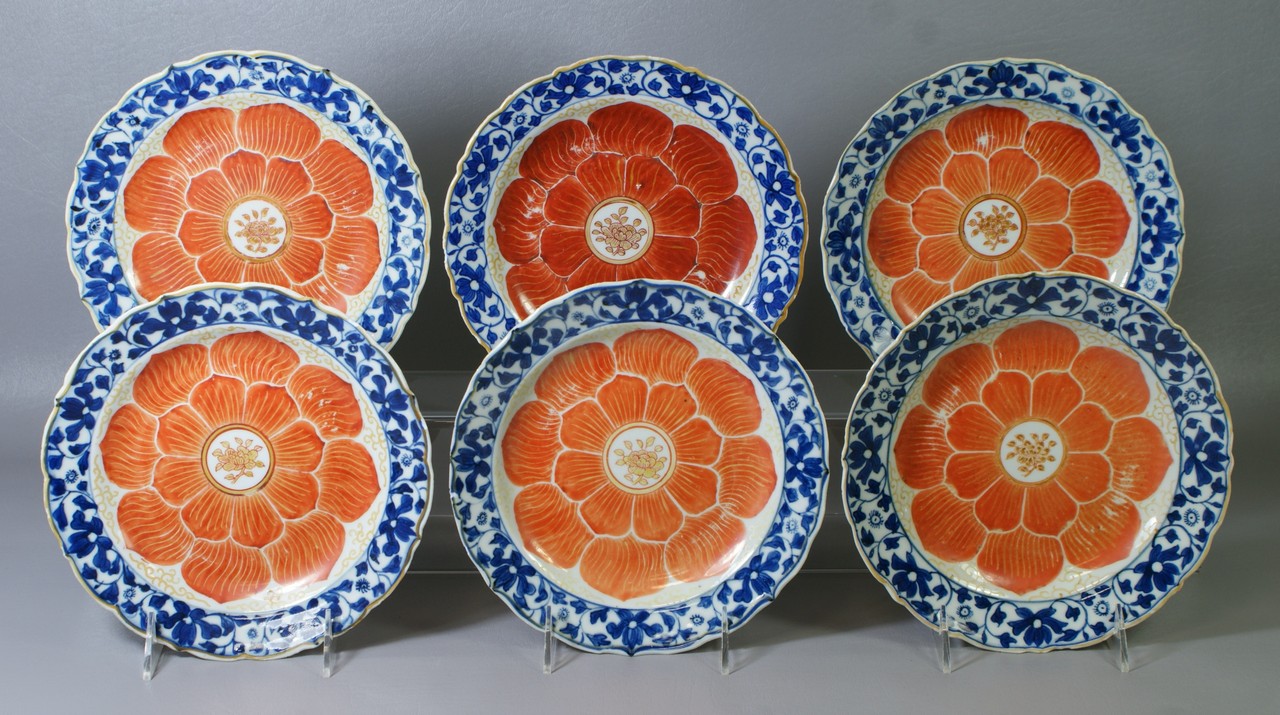 Appraisal: Chinese Export Lotus Pattern Porcelain Plates mark to rear diameter