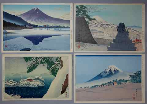 Appraisal: THREE MODERN JAPANESE PRINTS BY TOKURIKI TOMIKICHIRO - including three