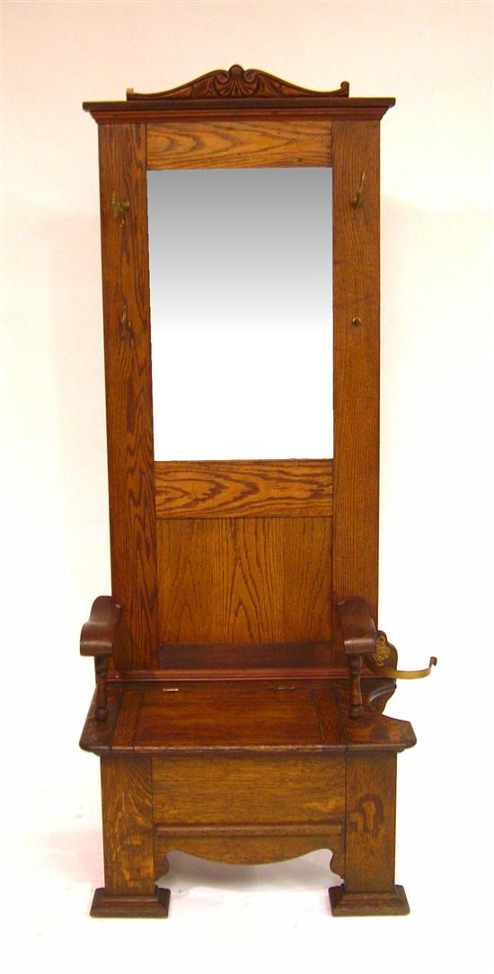 Appraisal: Oak hall tree with mirrored back panel umbrella stand and