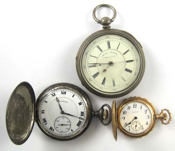 Appraisal: THREE ANTIQUE POCKET WATCHES Elgin hunting case model size jewels