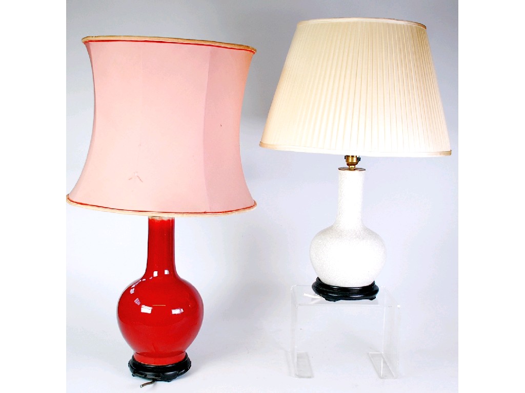 Appraisal: TWO MODERN CHINESE POTTERY BALUSTER TABLE LAMP BASES on turned