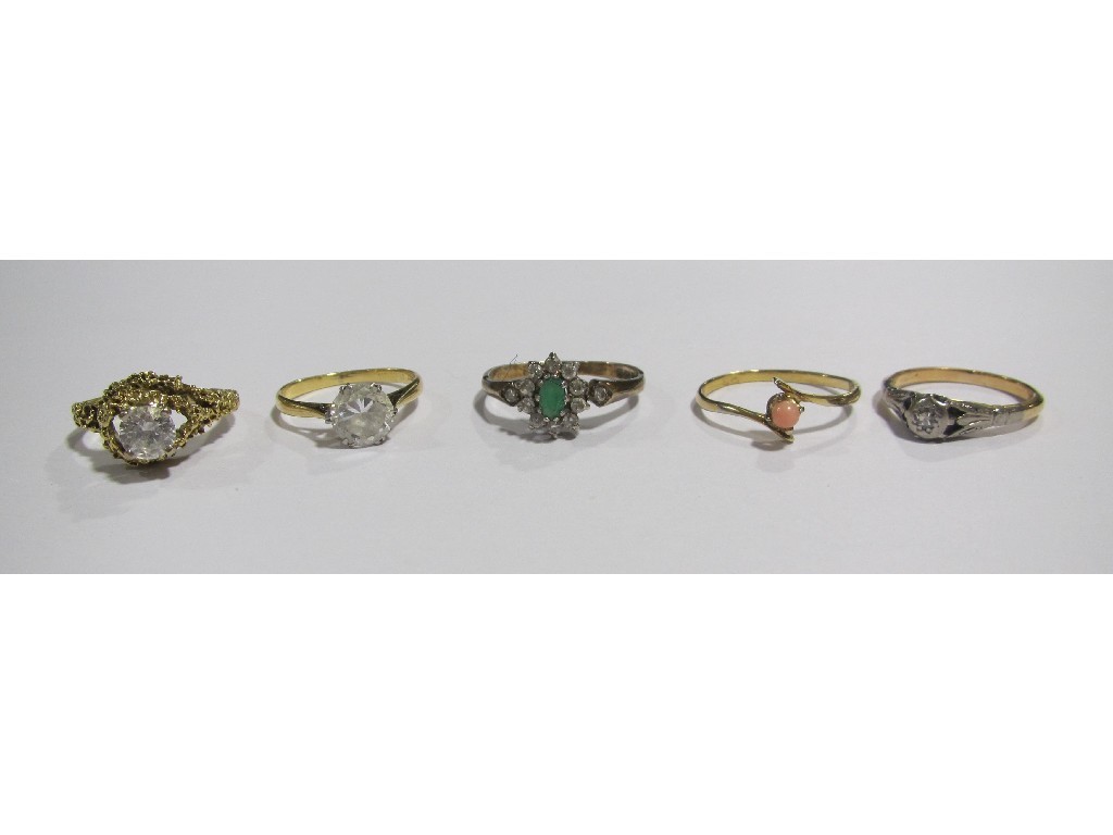 Appraisal: Lot comprising silver coral set ring and four various gold