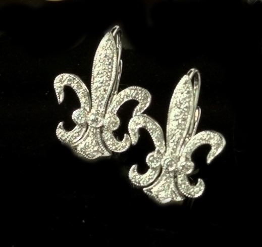 Appraisal: Pair of Fourteen-Karat White Gold and Diamond Fleur-de-Lis Drop Earrings