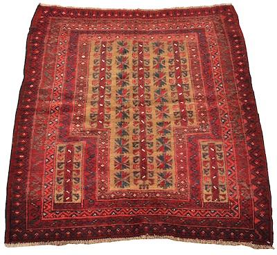 Appraisal: A Small Red Baluch Prayer Rug Approx '- x '-