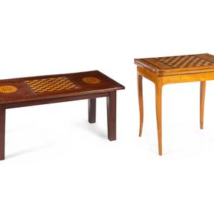 Appraisal: A Mahogany and Marquetry Game Table and a Fruitwood Flip-Top